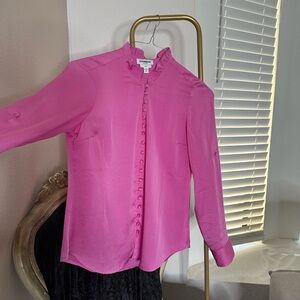 Express Fuchsia Ruffle Collar Shirt